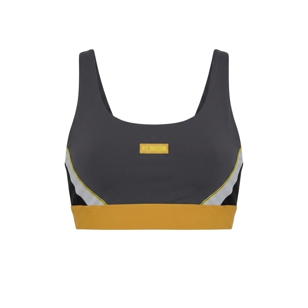 P.E Nation Sports Bra Women Small Grey Yellow Excellent Colorblock Activewear